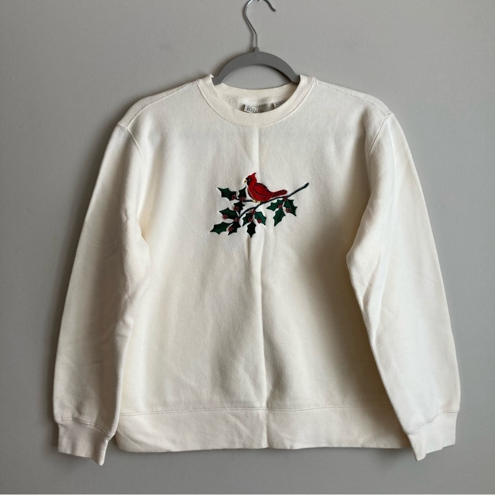 Classic Elements Holiday Christmas Embroidered Cardinal and Mistletoe Sweatshirt